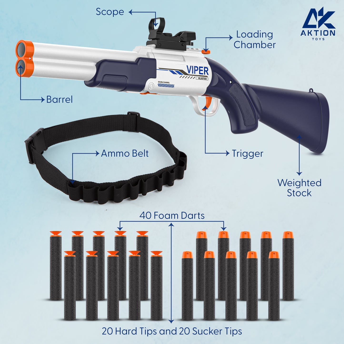 VIPER - Double Barrel Toy Blaster Shotgun with Ejecting Shells