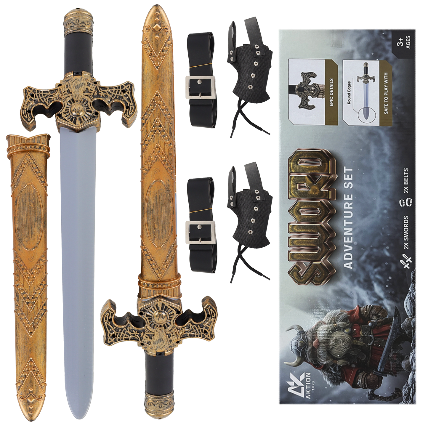 Toy Swords for Kids with Sheaths and Belts - 2 Pack