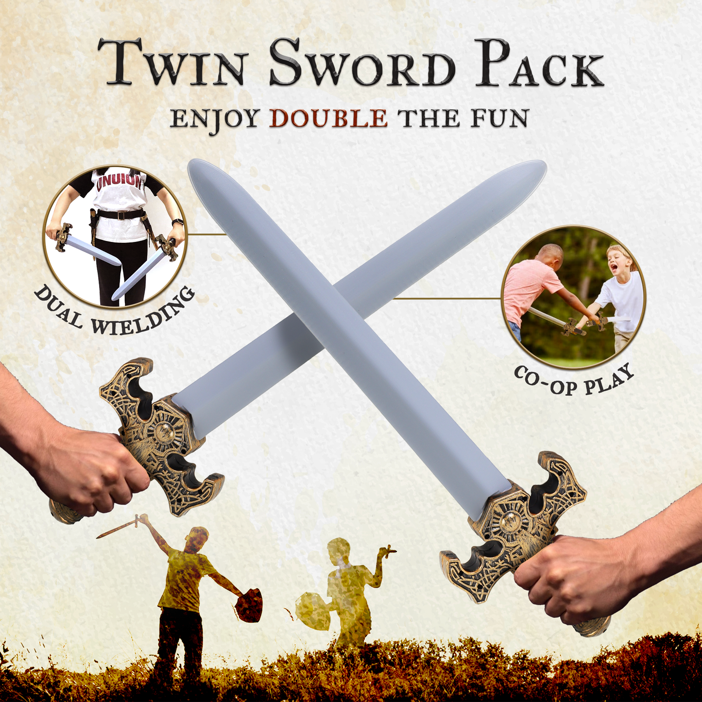 Toy Swords for Kids with Sheaths and Belts - 2 Pack