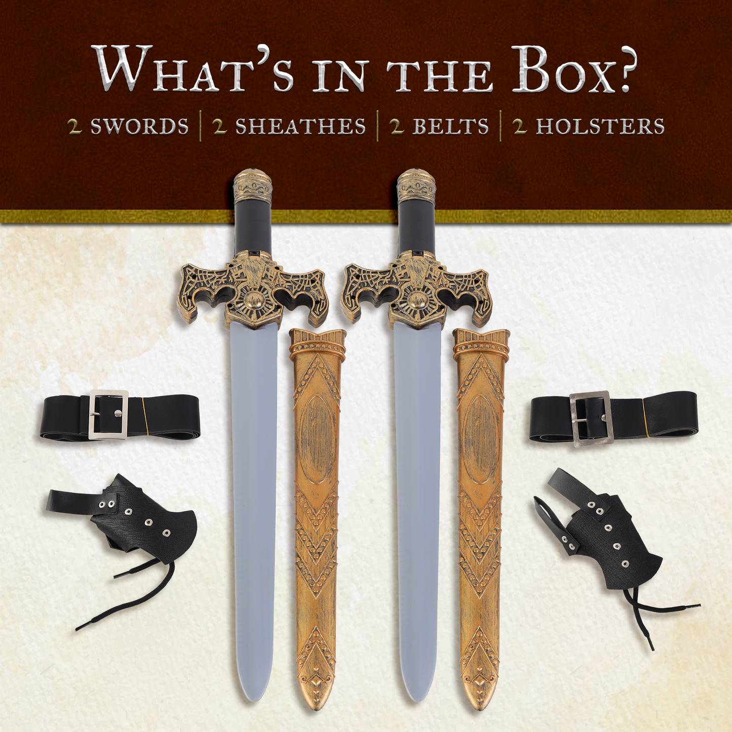 Toy Swords for Kids with Sheaths and Belts - 2 Pack